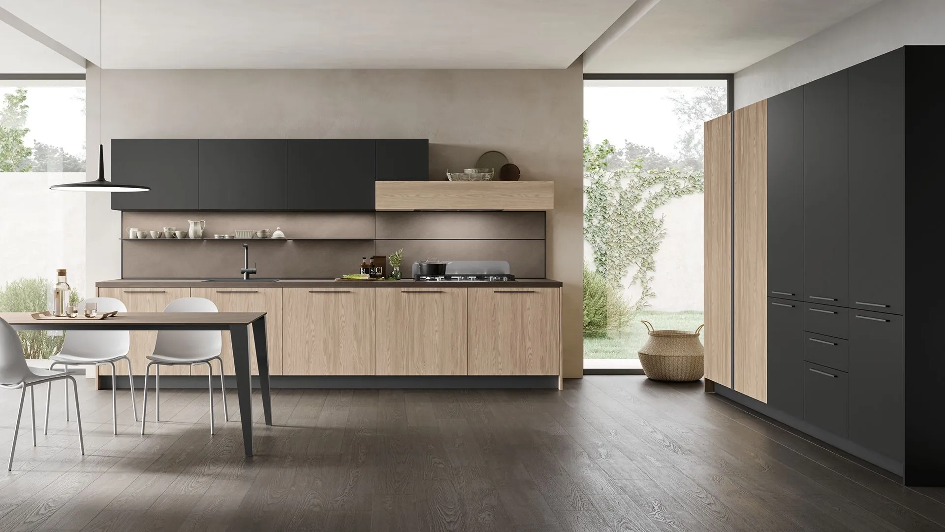 Infiinty 09 Rovere Spiga, Nero, top laminato Malta Ombra