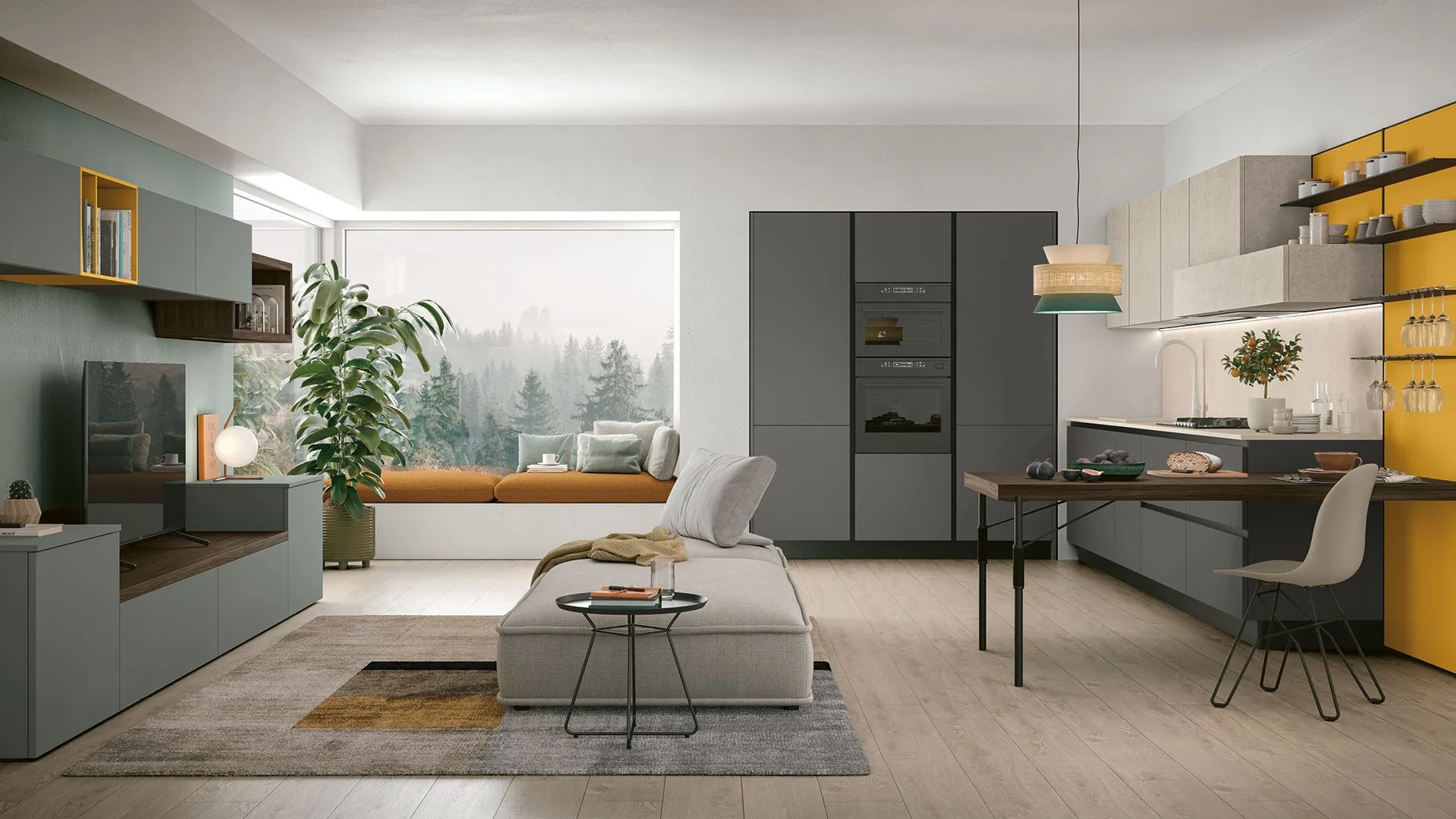 Young 06 Basalto, Giada, Topazio, Pietra Ghiaia, top Sapienstone Ivory 